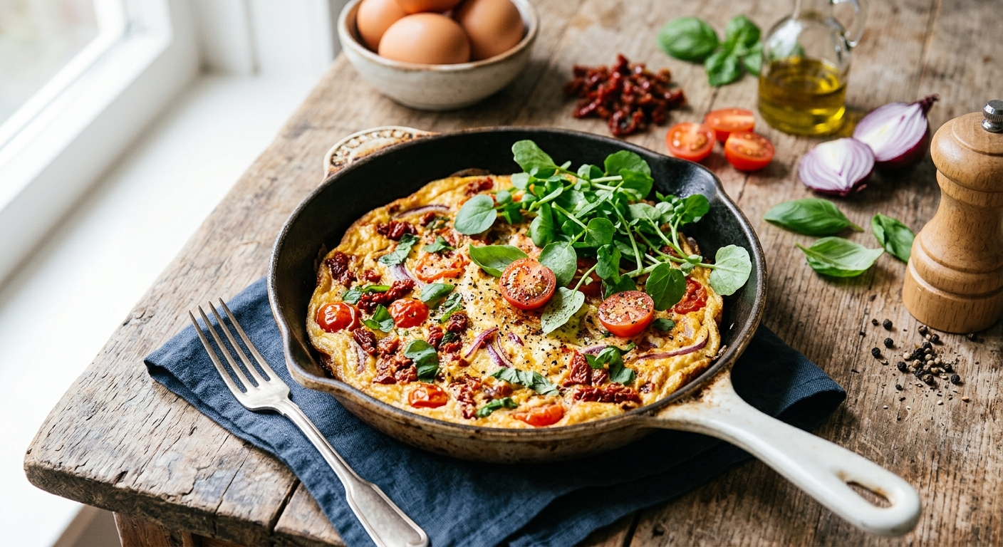 Omelet met zongedroogde tomaten