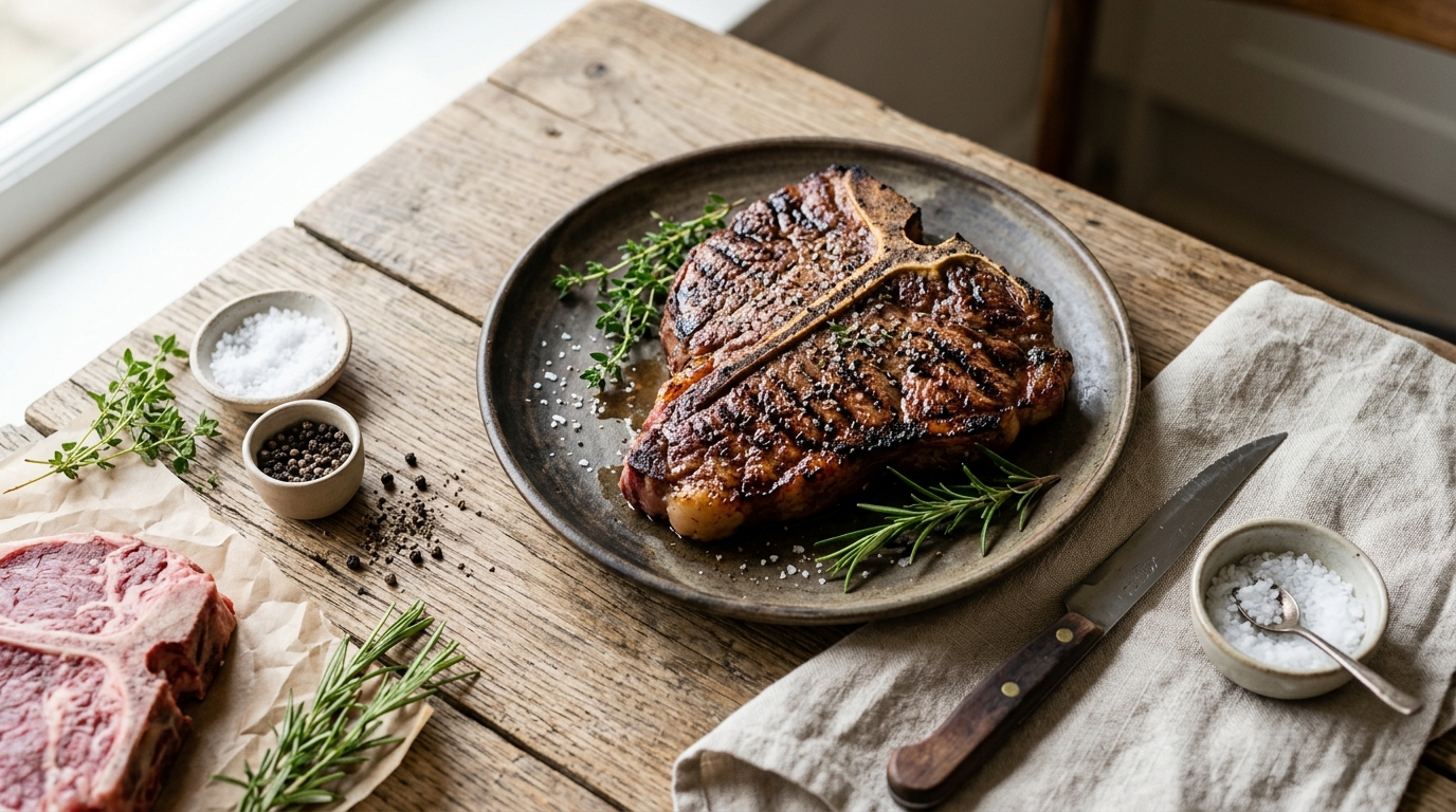 T-bone steak van de BBQ