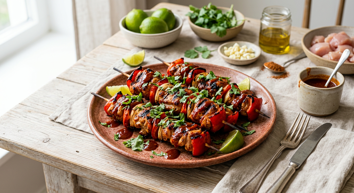 Mexicaanse kipspiezen met pikante saus
