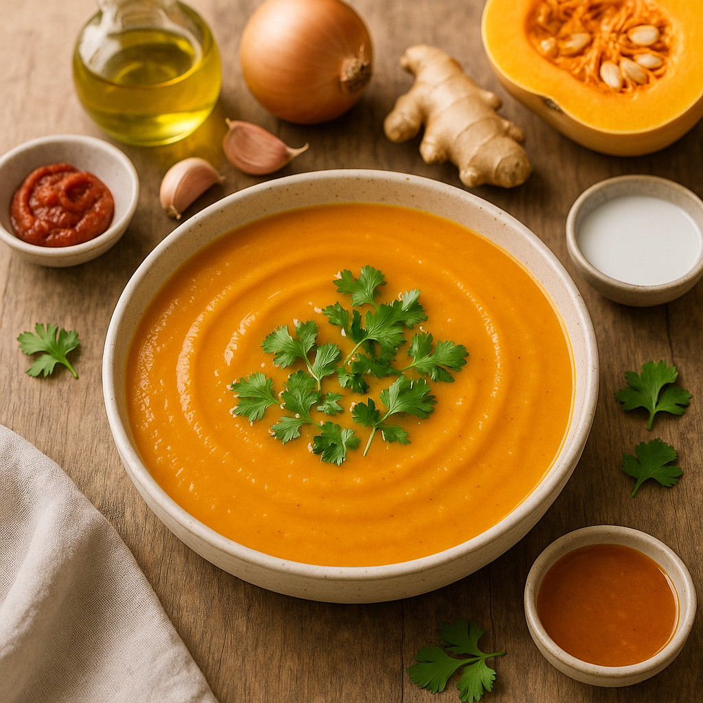 Miso-pompoensoep met gember en kokos